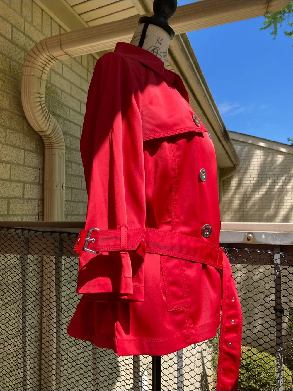 Michael Kors Red Belted Cropped Trench Coat Silver Hardware